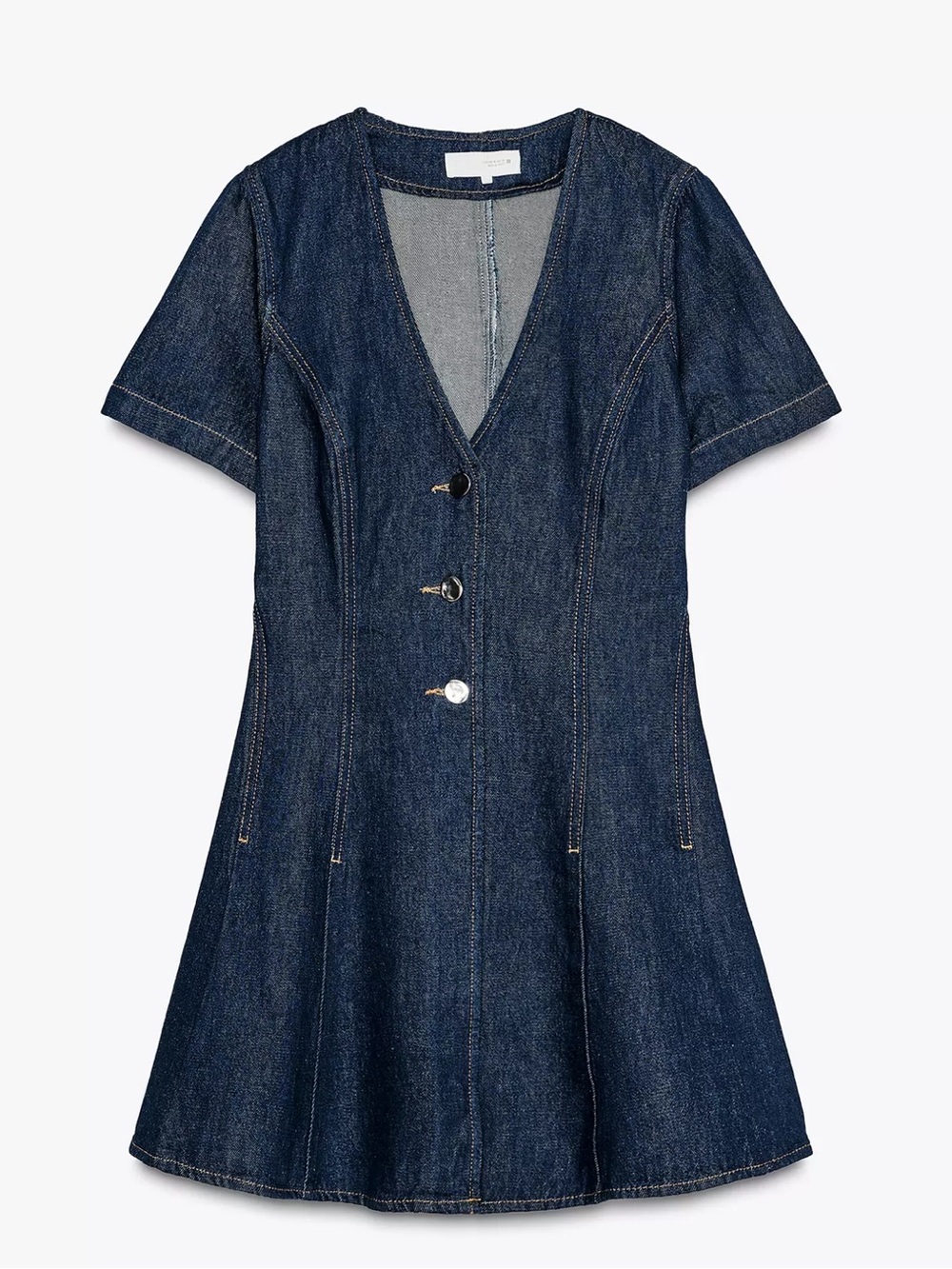 Zara Dark Blue Denim V-Neck Mini Dress NEW - Picture 1 of 1